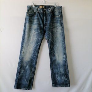 Trevero Mens Faded Blue Denim Mid Rise Regular Fit Straight Leg Jeans Size 38x32